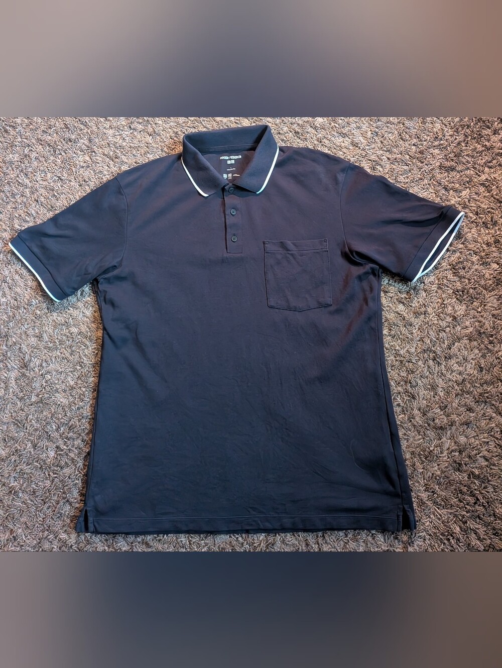Uniqlo x Roger Federer Navy Airism Cotton Blend Pique Polo Shirt Men's L